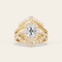 Round Lab Diamond Halo Engagement Ring Sets 3pcs
