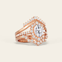 Round Lab Diamond Halo Engagement Ring Sets 3pcs