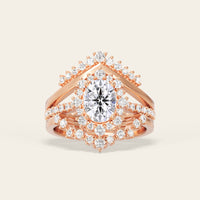 Round Lab Diamond Halo Engagement Ring Sets 3pcs
