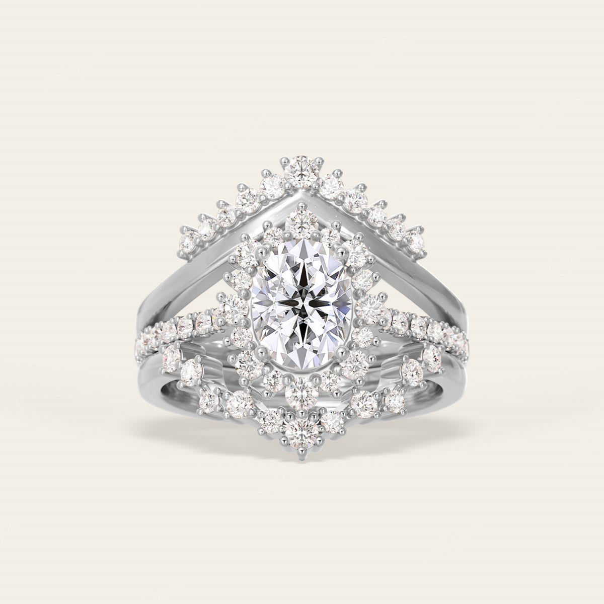 Round Lab Diamond Halo Engagement Ring Sets 3pcs