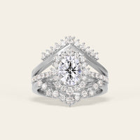 Round Lab Diamond Halo Engagement Ring Sets 3pcs