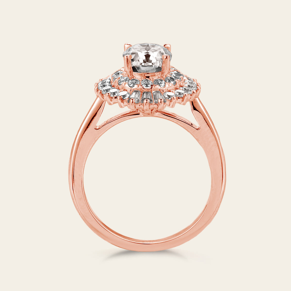 Art deco Oval Moissanite Halo Engagement Ring Rose Gold