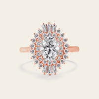 Art deco Oval Moissanite Halo Engagement Ring Rose Gold