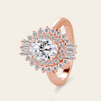 Art deco Oval Moissanite Halo Engagement Ring Rose Gold