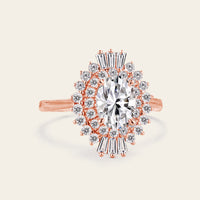 Art deco Oval Moissanite Halo Engagement Ring Rose Gold