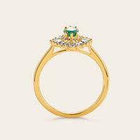 Art Deco Marquise Cut Lab Emerald Halo Engagement Ring Yellow Gold