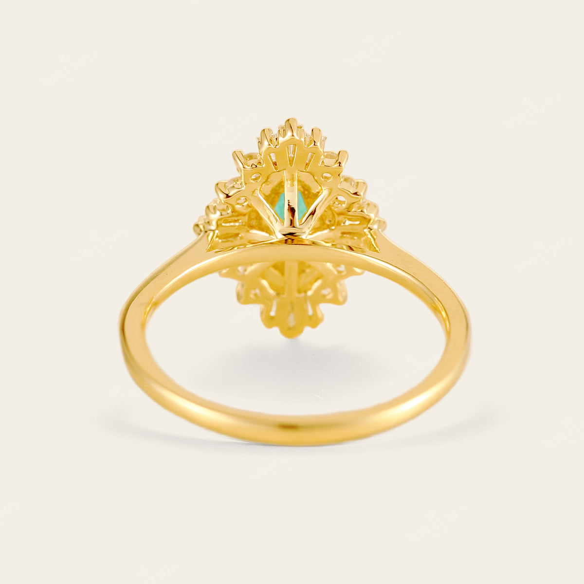 Art Deco Marquise Cut Lab Emerald Halo Engagement Ring Yellow Gold