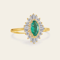 Art Deco Marquise Cut Lab Emerald Halo Engagement Ring Yellow Gold