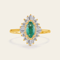 Art Deco Marquise Cut Lab Emerald Halo Engagement Ring Yellow Gold