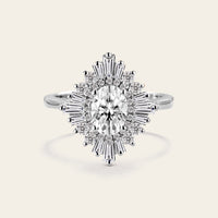 Art Deco Oval Moissanite Starburst Halo Engagement Ring