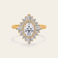 Art Deco Oval Moissanite Starburst Halo Engagement Ring