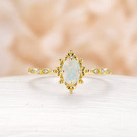 Vintage Oval White Opal Engagement Ring Milgrain Filigree Rose Gold