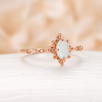 Vintage Oval White Opal Engagement Ring Milgrain Filigree Rose Gold