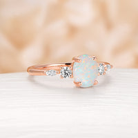 Five Stones Oval Lab Opal Engagement Ring Yellow Gold Side Stones