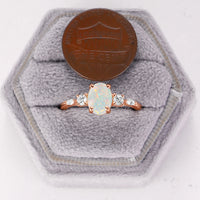 Five Stones Oval Lab Opal Engagement Ring Yellow Gold Side Stones