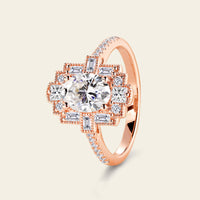 Oval Moissanite Art Deco Rose Gold Milgrain Engagement Ring