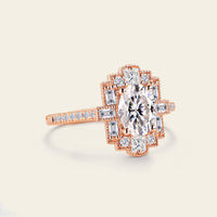 Oval Moissanite Art Deco Rose Gold Milgrain Engagement Ring