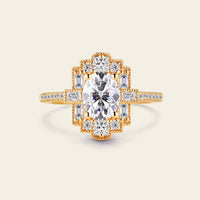 Oval Moissanite Art Deco Rose Gold Milgrain Engagement Ring