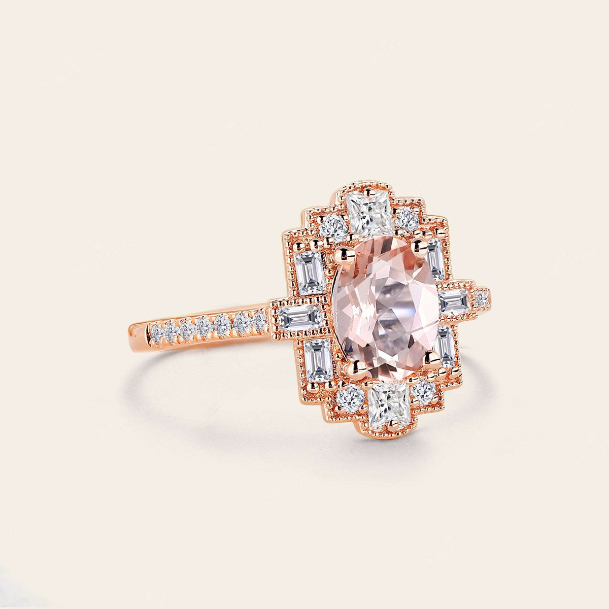 Oval Pink Morganite Art Deco Milgrain Engagement Ring-Nobel Yates