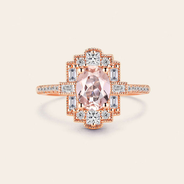 Oval Pink Morganite Art Deco Milgrain Engagement Ring-Nobel Yates