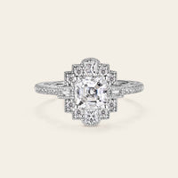 Asscher Cut Moissanite Milgrain Engagement Ring Art Deco Rose Gold