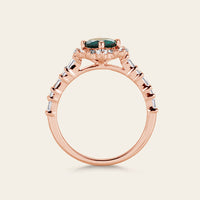 Art Deco Round Lab Emerald Rose Gold Halo Engagement Ring