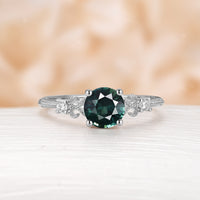 Vintage-Inspired Moss Agate Engagement Ring Round Cut Milgrain Rose Gold Band