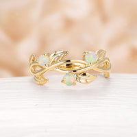 Twist Nature-Inspired Leaf White Opal Wedding Band Rose Gold Unique Band