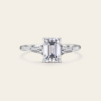 Simple Emerald Moissanite Engagement Ring Three Stones Art Deco