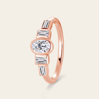 Oval Moissanite Bezel Set Engagement Ring Art Deco Rose Gold