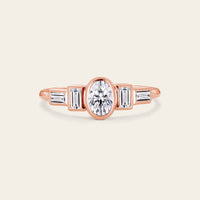 Oval Moissanite Bezel Set Engagement Ring Art Deco Rose Gold