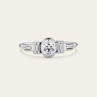 Oval Moissanite Bezel Set Engagement Ring Art Deco Rose Gold