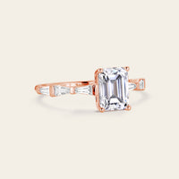 Moissanite Emerald Cut Baguette Side Stone Engagement Ring