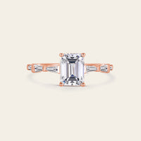 Moissanite Emerald Cut Baguette Side Stone Engagement Ring