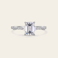 Moissanite Emerald Cut Baguette Side Stone Engagement Ring