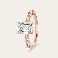 Moissanite Emerald Cut Baguette Side Stone Engagement Ring