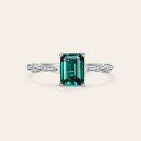 Lab Emerald Baguette Side Stone Rose Gold Engagement Ring