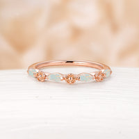 Nature-Inspired Foral Marquise White Opal Dainty Wedding Band Rose Gold