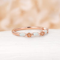 Nature-Inspired Foral Marquise White Opal Dainty Wedding Band Rose Gold