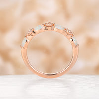 Nature-Inspired Foral Marquise White Opal Dainty Wedding Band Rose Gold