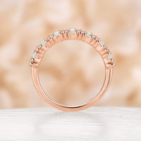 Baguette White Opal Rose Gold Moissanite Wedding Band Art Deco Ring