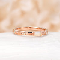 Natural White Opal Vintage Straight Wedding Band Milgrain Stacking Band