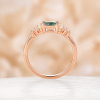 Baguette Cut Moss Agate Engagement Ring Dainty Rose Gold Promise Ring