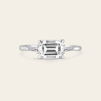 Emerald Cut Moissanite& Tapered Three Stones Engagement Ring