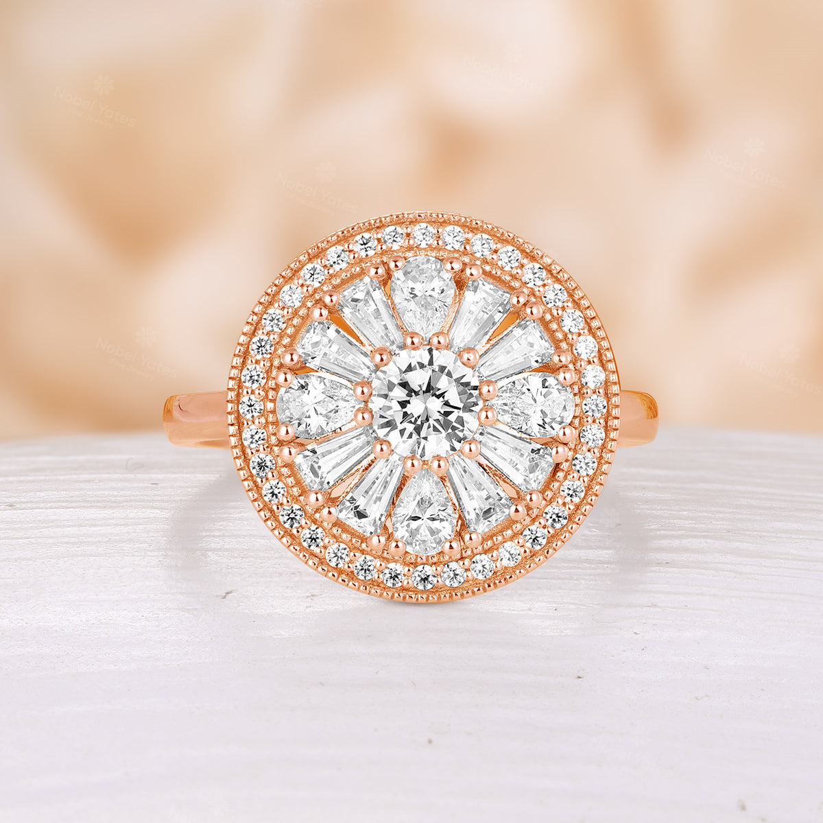 Round Art Deco Lab Diamond Halo Mosaic Ring