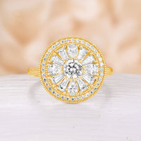 Round Art Deco Lab Diamond Halo Mosaic Ring