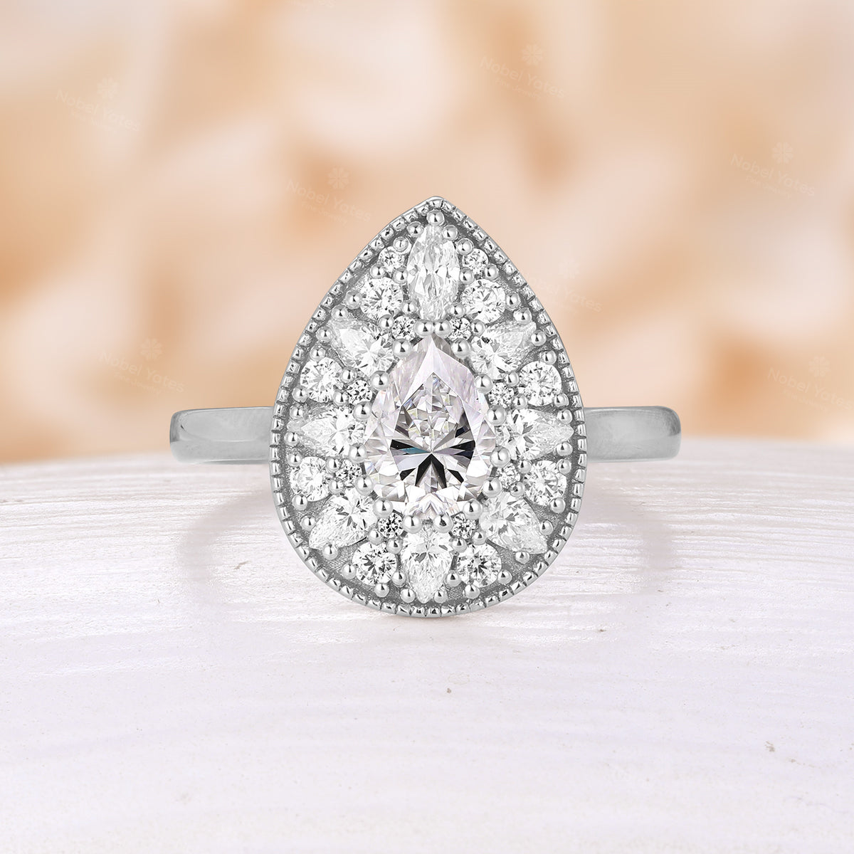 Art Deco Pear Lab Diamond Ring Cluster Mosaic Ring