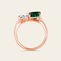 Toi et Moi Engagement ring Double Stone Emerald & Moissanite Promise Rose Gold