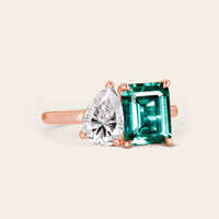 Toi et Moi Engagement ring Double Stone Emerald & Moissanite Promise Rose Gold