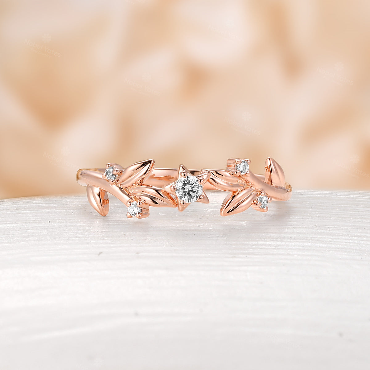 Unique Leaf Design Couple Ring Nature Inspired Moissanite Wedding Bands